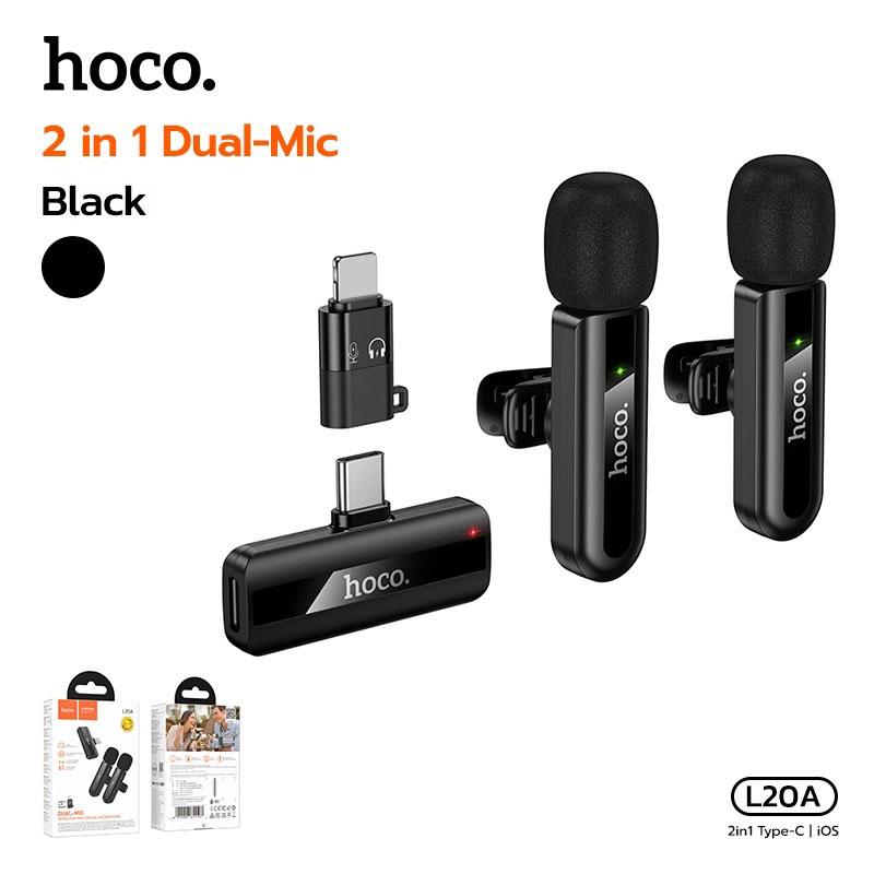 Hoco L20A Dual Wireless Lavalier Microphone – Type-C & Lightning - Image 2